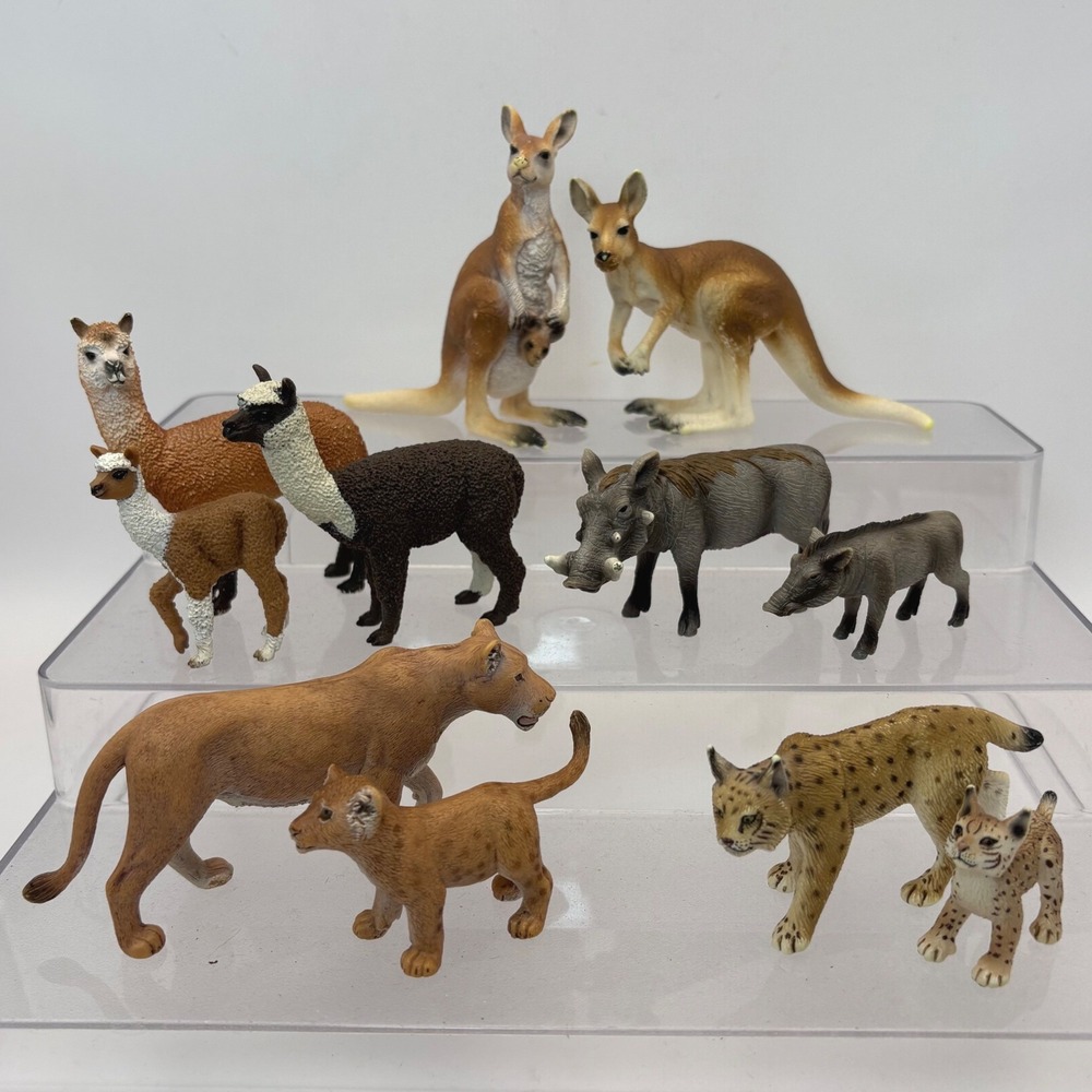 Schleich Wild Life Toy Figurine 13pc Retired Kangaroo Alpaca Lynx Warthog Lion